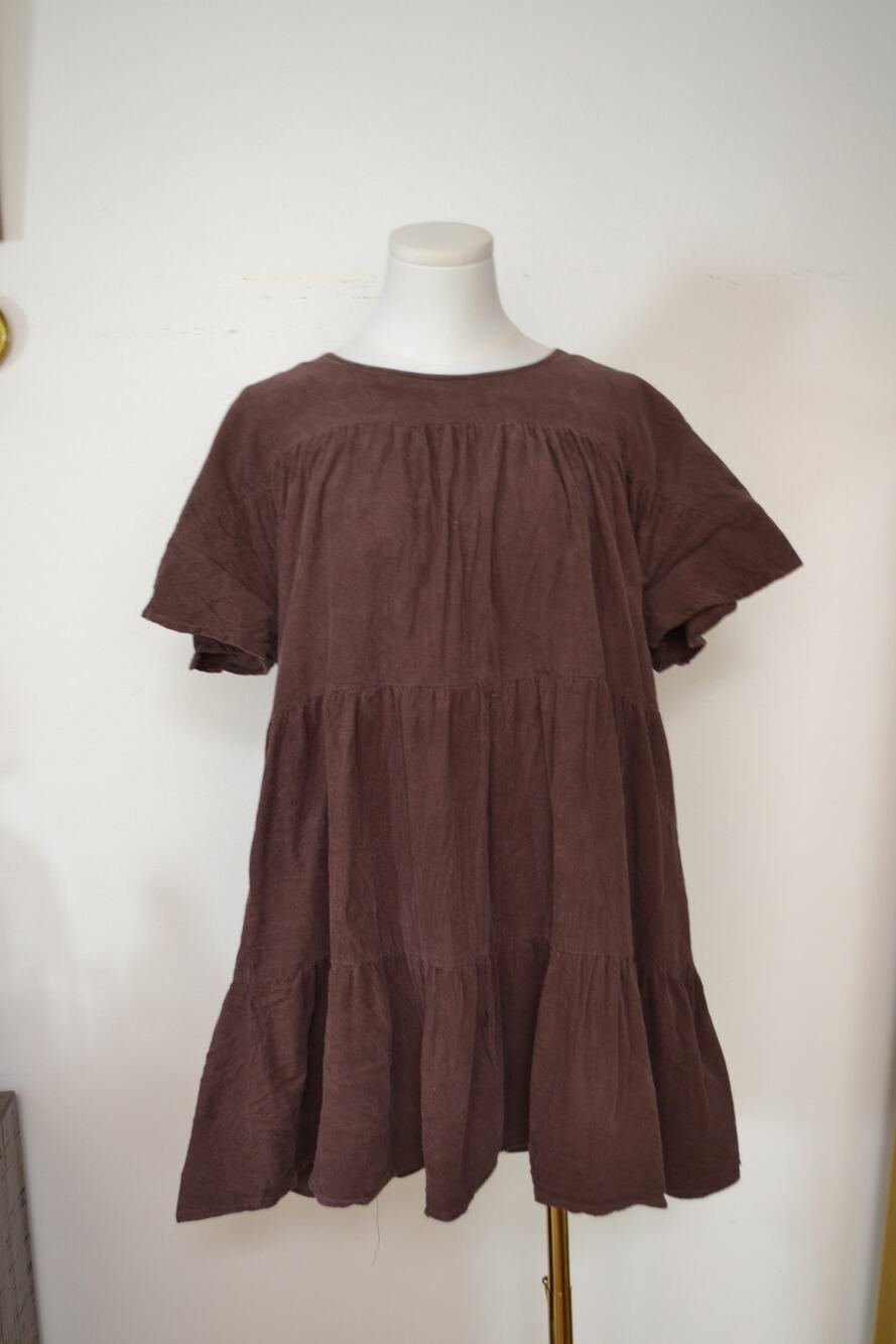 Alterd State Brown Corduroy Tiered Relaxed Fit Western Cowgirl Baby Doll Dress